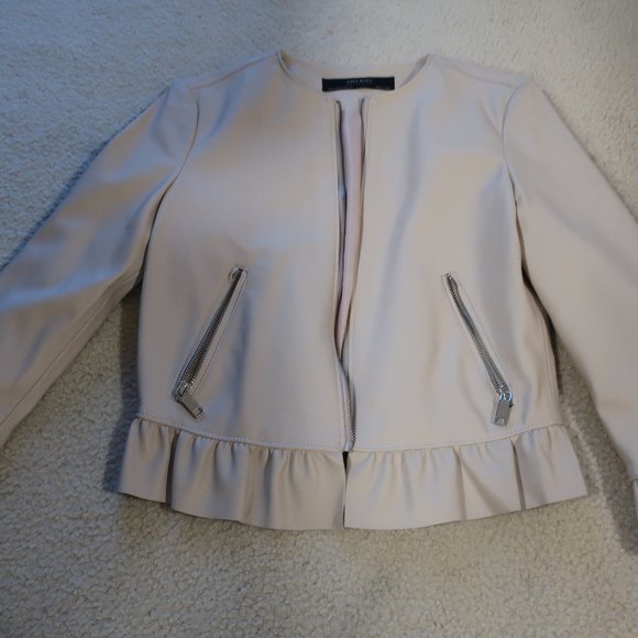 **HOST PICK** ZARA Ladies (XS) Faux Leather Frill Jacket Pale Pink (Dusty Pink) - Picture 2 of 8